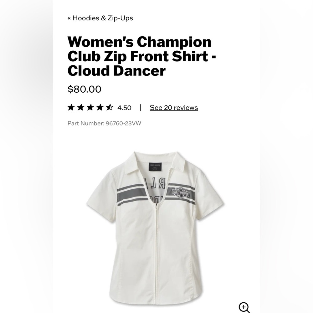 Harley Davidson Champion Club front zip shirt-Cloud Dancer